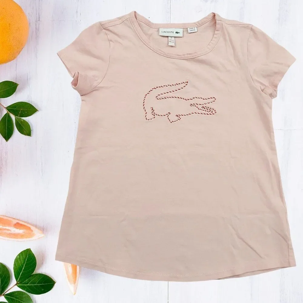 Lacoste T-Shirt Girls 6 Rose Crew Neck Short Sleeve 100% Cotton